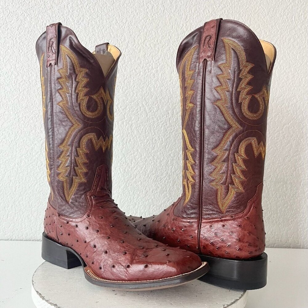 Rod Patrick Mens Cowboy Boots Brown Full Quill Ostrich Western Square Toe 12.5B